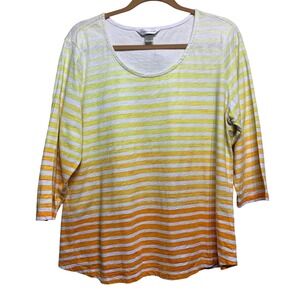 Christopher & Banks Striped Top Womens XL Yellow Orange Ombre 3/4 Sleeve Cotton